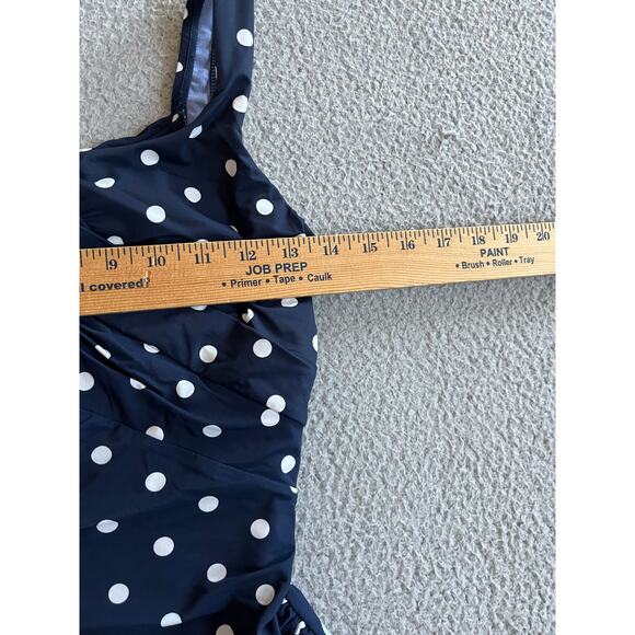 Lands End One Piece Swimsuit 8 Medium Polka Dot Twist Crossback Blue Classic - Picture 9 of 14